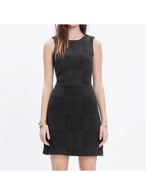 Madewell Size 6 Black Sleeveless Textured Afternoon Shift Mini Dress